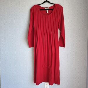 Vtg 90s Diana Marco Dress‎ 18 Jersey Pintuck Tie Back Maxi Red Cottage Holiday